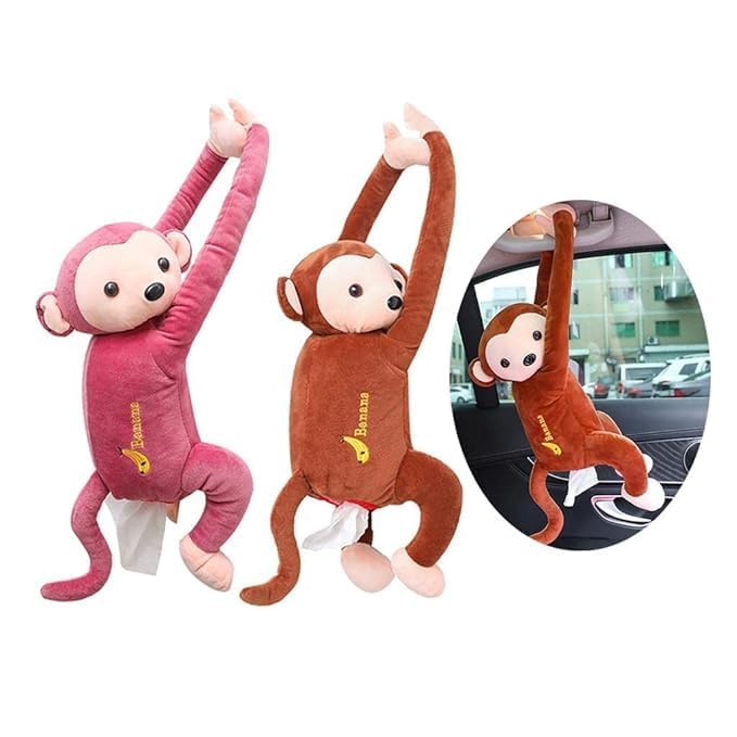 NETZILLA NAVA PAVA Unique Multi-Purpose Tissue Paper Storage Monkey Shape Cartoon Car Cameo Home Decor Brown (Pack of 1) - Image 3