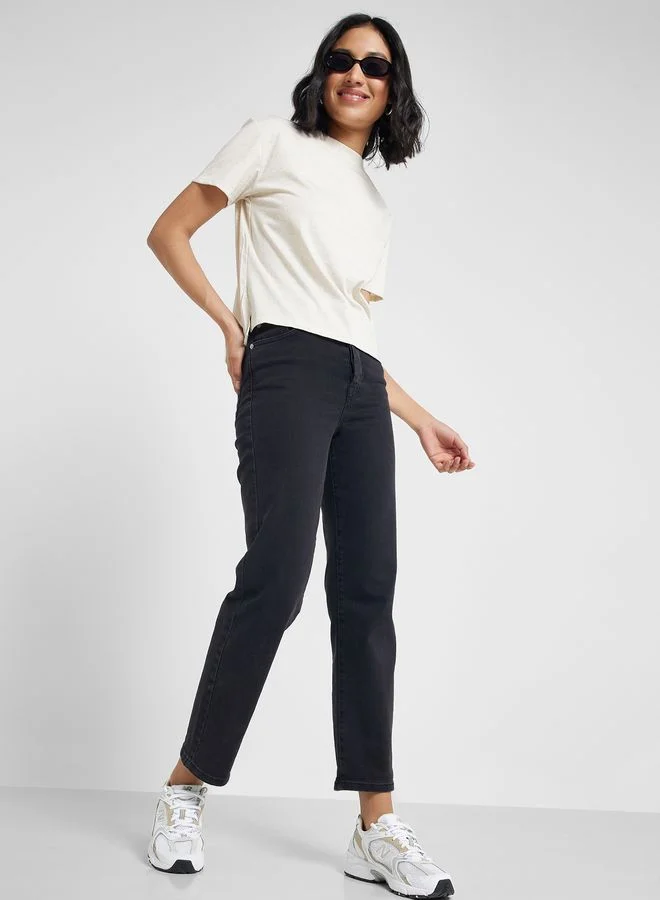 Ginger Basics Mock Neck T-Shirt With Side Split