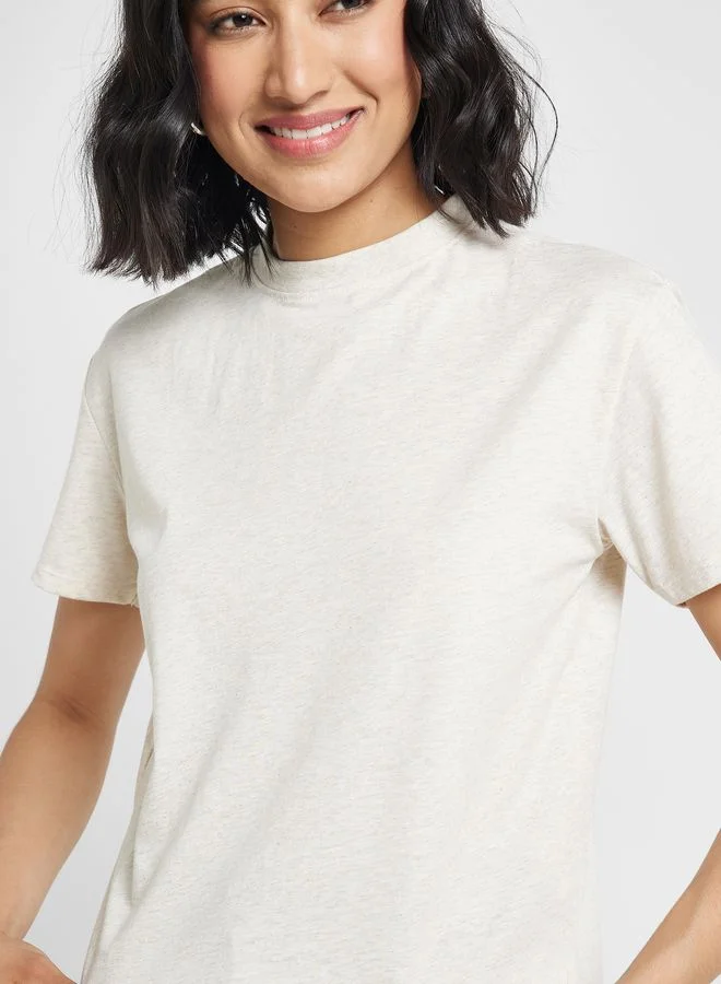 Ginger Basics Mock Neck T-Shirt With Side Split