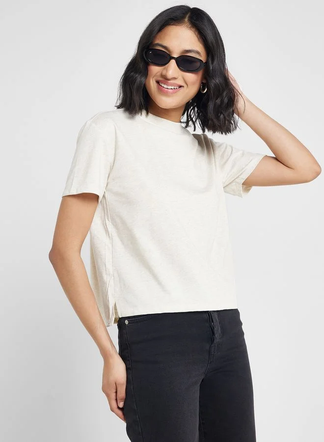 Ginger Basics Mock Neck T-Shirt With Side Split