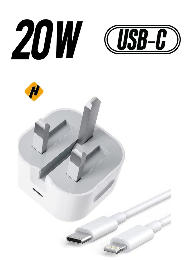 HuHa 20W PD Type C Power Block Wall Charger Plug Adapter with 1M USB-C to Lightning Cable Compatible with iPhone 14/13/11/X/XS/iPad  - Image 1