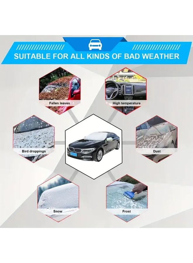 Silvery All In One Car Windshield And Side Mirror Cover With Edges 4 Layer Heavy Duty Winter Snow Frost Protection Fit For Cars SUVs Trucks Heavy Snowfall Ice Hail Dust Proof Easy Storage Design Scratch Resistant Precise Cutouts For Wipers And Antennas Roll Up Closure For Secure Fit Suitable For Any Weather Includes Mirror Cover Durable And Stable Use Car Snow Protector Cover Foldable Windshield Snow Cover Car Accessories For Winter - Image 5