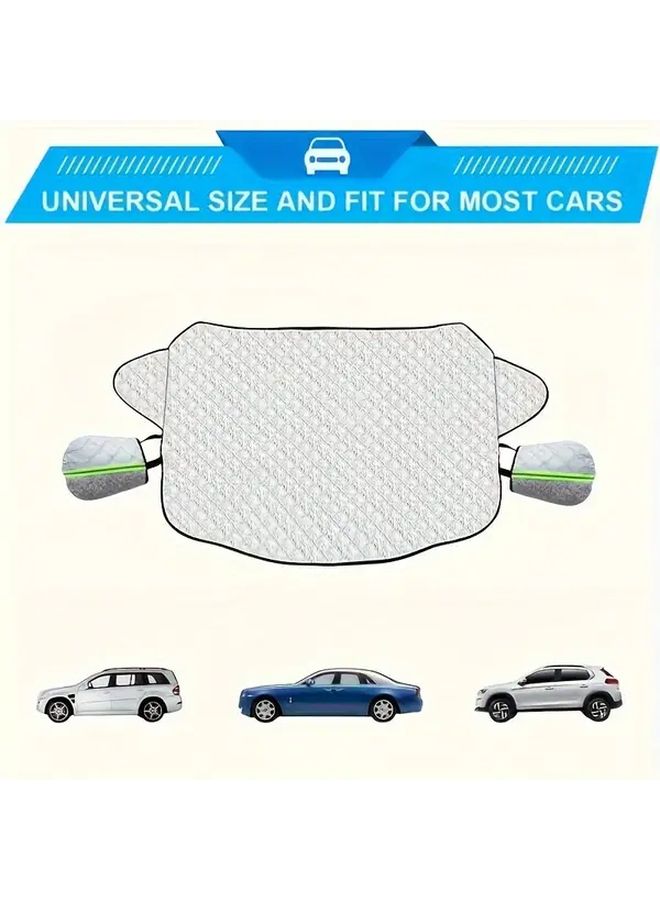 Silvery All In One Car Windshield And Side Mirror Cover With Edges 4 Layer Heavy Duty Winter Snow Frost Protection Fit For Cars SUVs Trucks Heavy Snowfall Ice Hail Dust Proof Easy Storage Design Scratch Resistant Precise Cutouts For Wipers And Antennas Roll Up Closure For Secure Fit Suitable For Any Weather Includes Mirror Cover Durable And Stable Use Car Snow Protector Cover Foldable Windshield Snow Cover Car Accessories For Winter - Image 3