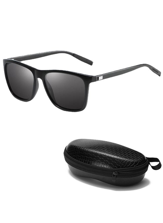 Generic Square Sunglasses Unisex Vintage Retro or Men Women Fashion Rectangle Sun Glasses with Glasses Case（Black）  - Image 1