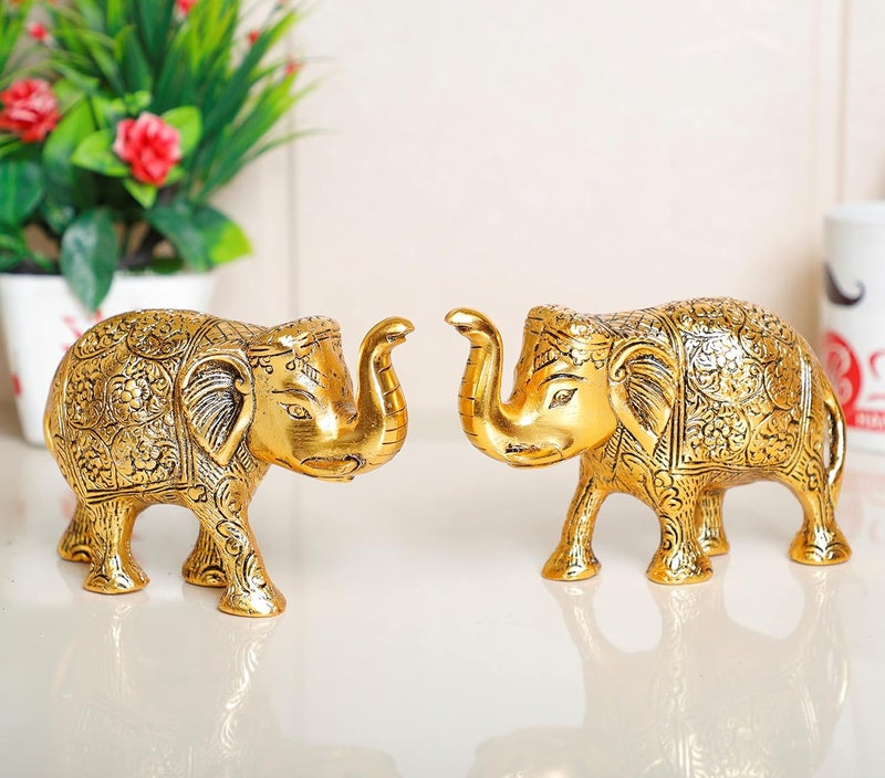 KridayKraft Metal Elephant Statue Medium Size Gold Polish 2 pcs Set for Showpiece Your HomeOffice Table Gift ArticleAnimal Decorative Showpiece Figurines Animal - Image 2
