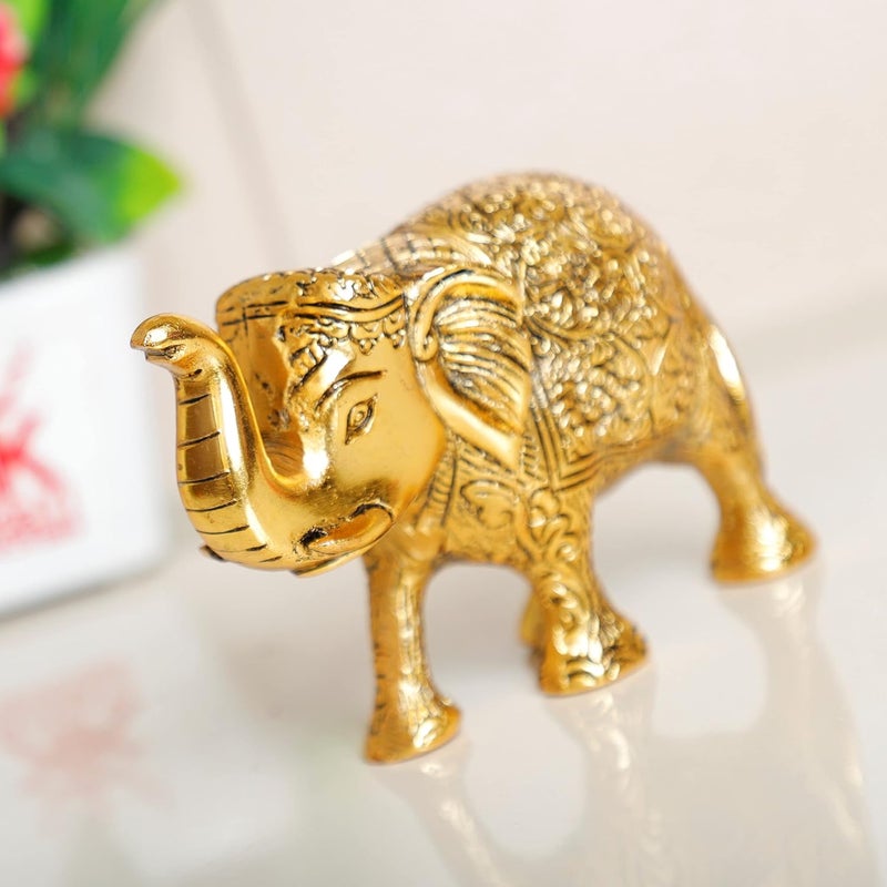 KridayKraft Metal Elephant Statue Medium Size Gold Polish 2 pcs Set for Showpiece Your HomeOffice Table Gift ArticleAnimal Decorative Showpiece Figurines Animal - Image 5