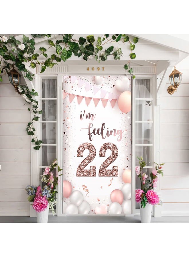 INNORU I'm Feeling 22 Door Banner Decor, Girls 22nd Birthday Party Decor, Happy 22nd Birthday Anniversary Party Photo Booth Backdrop Background Supplies - Image 1