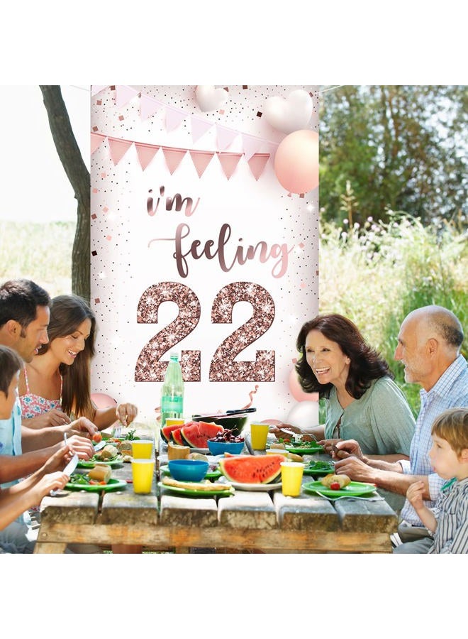 INNORU I'm Feeling 22 Door Banner Decor, Girls 22nd Birthday Party Decor, Happy 22nd Birthday Anniversary Party Photo Booth Backdrop Background Supplies - Image 4