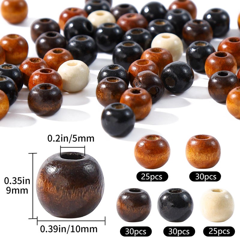 Secmity 140pcs Large Hole Wooden Beads for Crafts, 5 Colors Vintage Unfinished Wood Hair Bead 9X10mm Wooden Loose Spacer Beads for Macrame Decorations DIY Jewelry Making, Bracelets - Image 2