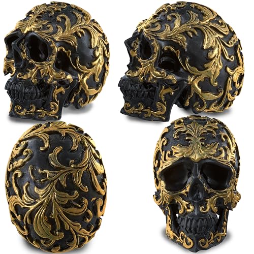 READAEER Small Size Human Skull Resin Statue Head Sculptures Skull Collectible Figurines (Black & Golden) - Image 4