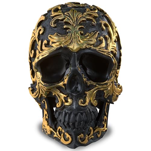 READAEER Small Size Human Skull Resin Statue Head Sculptures Skull Collectible Figurines (Black & Golden) - Image 5