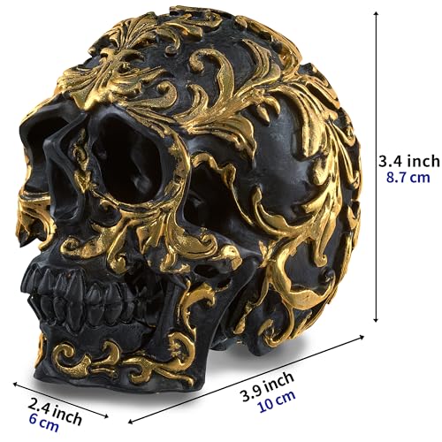 READAEER Small Size Human Skull Resin Statue Head Sculptures Skull Collectible Figurines (Black & Golden) - Image 3