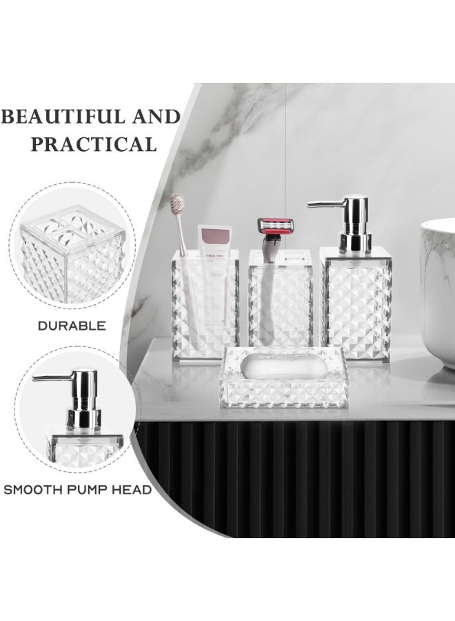 FUKE 4Pcs Bathroom Accessories Set Diamond Grid Plastic with Toothbrush Holder,Toothbrush Cup,Soap/Lotion Dispenser,Modern Bathroom Decor(White) - Image 4