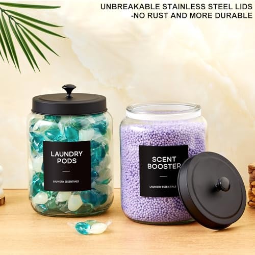 MUVEKA Glass Jars Laundry Containers with Lid, 0.5 Gallon Laundry Organization and Storage Jars, Laundry Detergent Container Laundry Powder Pods Holder, Glass Jar Wide Mouth with Scoops, Labels, 4 Pack - Image 4