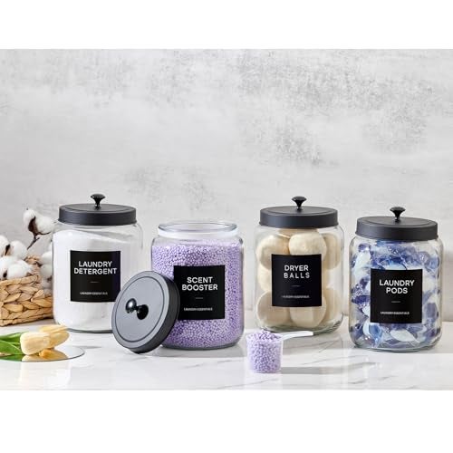 MUVEKA Glass Jars Laundry Containers with Lid, 0.5 Gallon Laundry Organization and Storage Jars, Laundry Detergent Container Laundry Powder Pods Holder, Glass Jar Wide Mouth with Scoops, Labels, 4 Pack - Image 5
