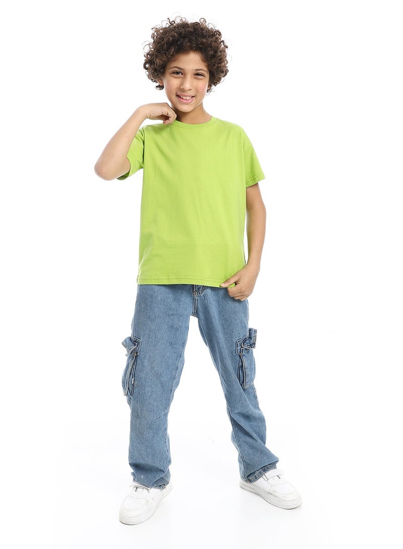 Andora Crew Neck Basic Boy's T-Shirt_Light Green - Image 5