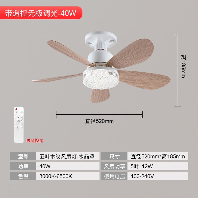 E27 Fan Light 52CM 6-Blade Wood Grain Ceiling Fan - 40W Quiet Motor Fan With Light - 3-Color Dimming Remote Control Fan Lamp for Bedroom Living Room