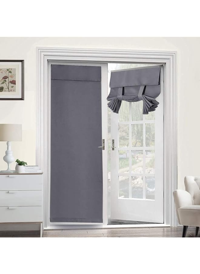 The Bros ستارة باب معتمة - ستائر نافذة باب ترينشيا المعزولة حرارياً للخصوصية لباب الفناء الفرنسي وباب المدخل وستارة ضوء جانبي قابلة للتثبيت، 1 لوح (66 * 244 سم، رمادي) - Image 1