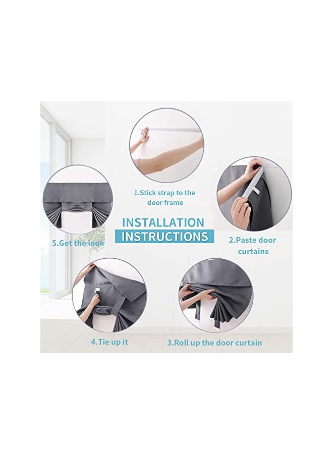The Bros ستارة باب معتمة - ستائر نافذة باب ترينشيا المعزولة حرارياً للخصوصية لباب الفناء الفرنسي وباب المدخل وستارة ضوء جانبي قابلة للتثبيت، 1 لوح (66 * 244 سم، رمادي) - Image 2