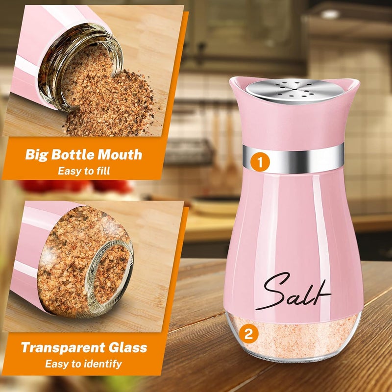 Arrozon Pink Salt and Pepper Shakers Set with Holder4 oz Kitchen Decor and Accessories Home Essentials Cute Household Items for Mothers Day Housewarming Gift Refillable Design Pink - Image 4