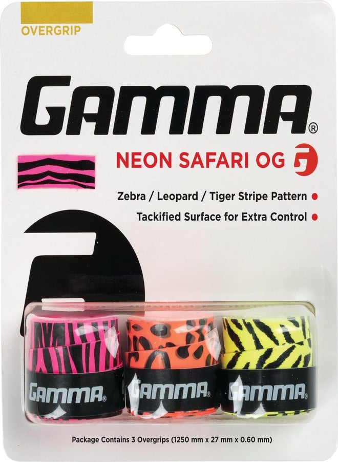 جاما مقبض تنس Gamma Sports Neon Tac، Neon Dri، Neon Safari، عالي الأداء، مناسب للريشة الطائرة، والبيكلبول، ورياضات المضرب، سطح ماص للرطوبة - Image 1