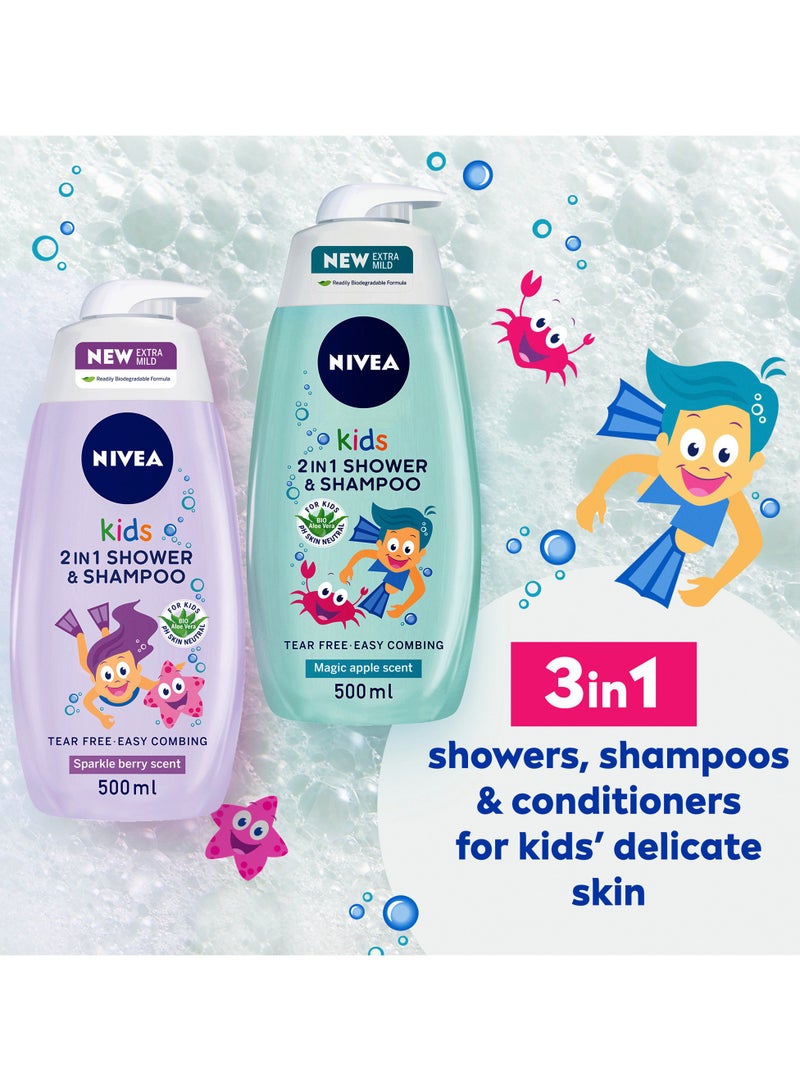 Nivea Kids 3 In 1 Shower And Shampoo Bath Bio Aloe Vera Apple Scent - Image 3