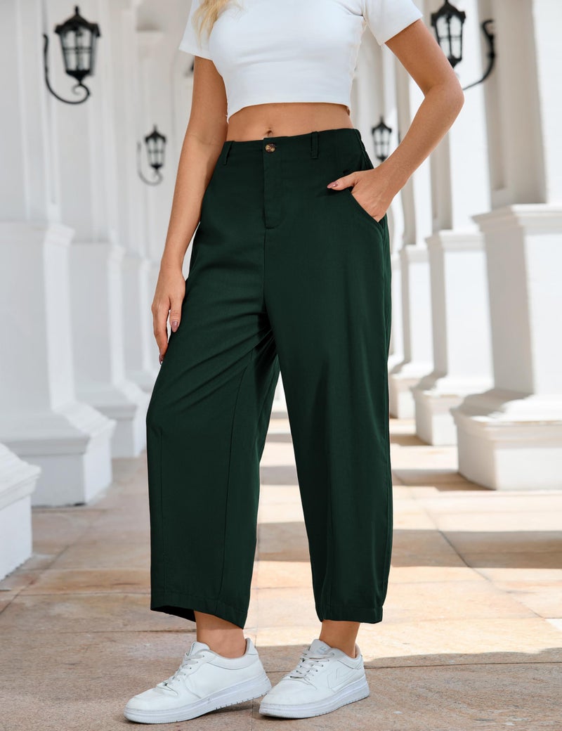Tanming Womens Linen Pants Casual Capri Baggy Wide Leg Trousers Palazzo Pants Beach Vacation Outfits (ArmyGreen-XL) - Image 4