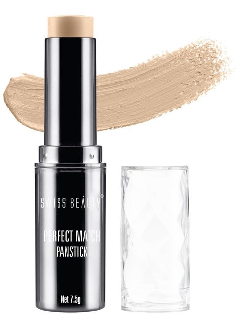 Swiss Beauty Perfect Match Panstick Foundation Lightweight Full Coverage Foundation With Natural And Dewy Finish For Face Makeup  Easy To Apply With Hand Stick Applicator Shade 01  7.5Gm