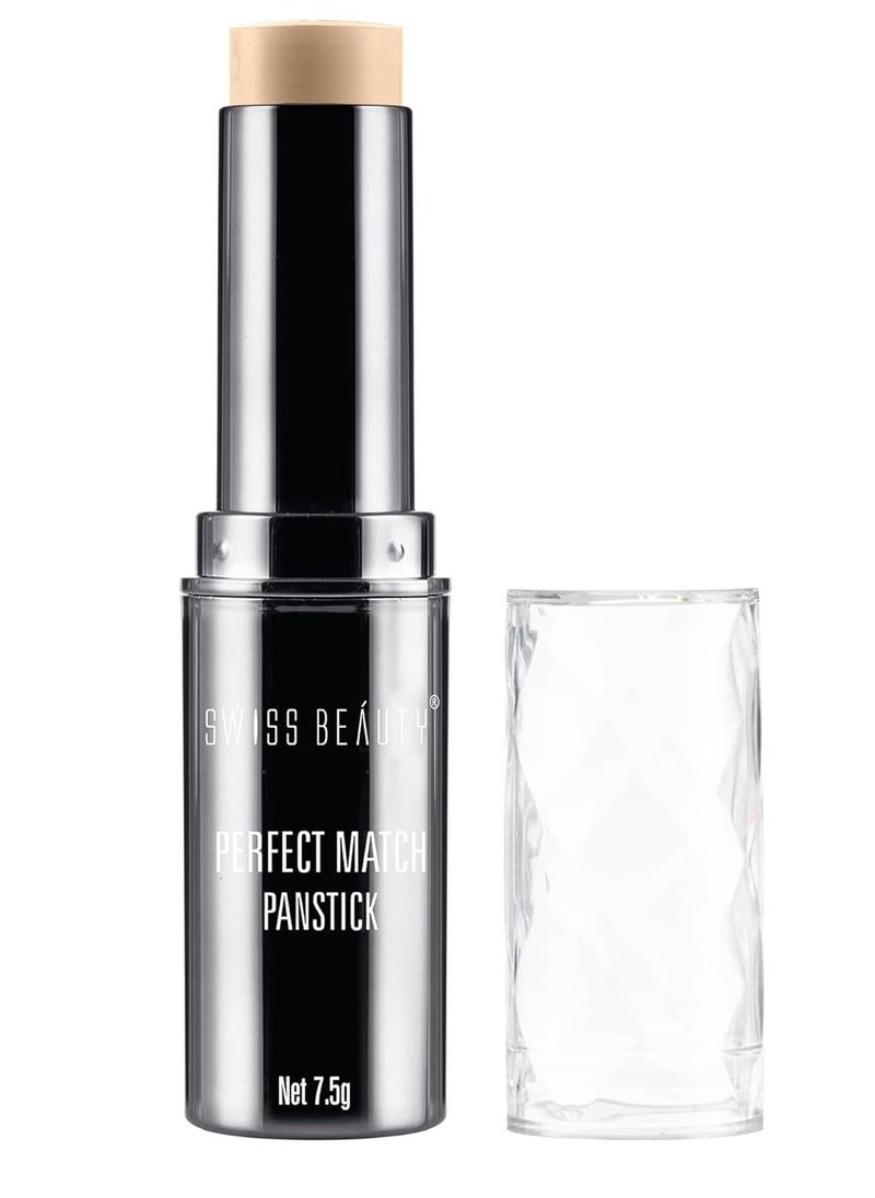Swiss Beauty - Swiss Beauty Perfect Match Panstick Foundation Lightweight Full Coverage Foundation With Natural And Dewy Finish For Face Makeup  Easy To Apply With Hand Stick Applicator Shade 01  7.5Gm - Image 1