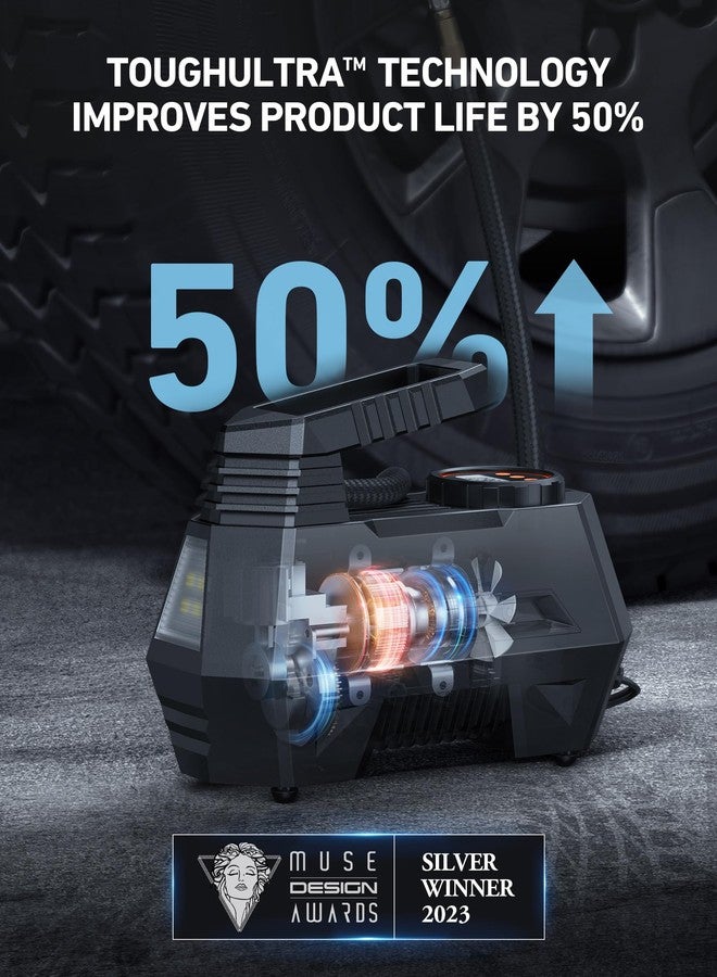 AstroAI Tire Inflator Portable Air Compressor Tire Air Pump for Car Tires - Car Accessories, 9.8Ft 12V DC-Powered Auto Pump with Digital Pressure Gauge, LED Light for Bicycle, Balloons, Orange - Image 3