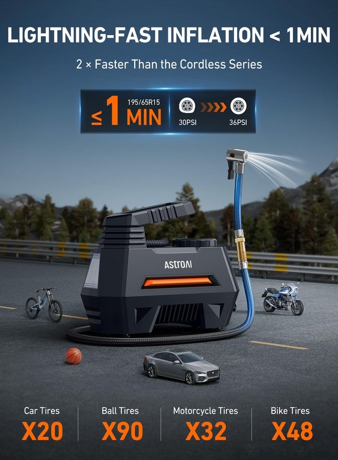 AstroAI Tire Inflator Portable Air Compressor Tire Air Pump for Car Tires - Car Accessories, 9.8Ft 12V DC-Powered Auto Pump with Digital Pressure Gauge, LED Light for Bicycle, Balloons, Orange - Image 2