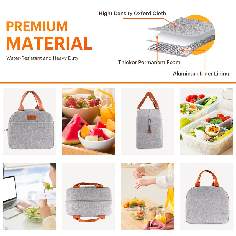 Easyfun Lunch Bag for Women & Men Adult Insulated Lunch Box, Small Leakproof Cooler Food Lunch Containers Reusable High Capacity Lunch Tote Bags for Work, Travel, Outdoor (Grey) - Image 5