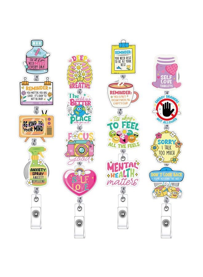 Ferreve 16 Pcs Badge Reel Holder Funny Badge Reels Retractable Mental Health Badge Reel Nurse Badge Clip Badge Reel Holder for Nursing Doctor Medical Office Worker Teacher Student Name Tag Card - Image 1