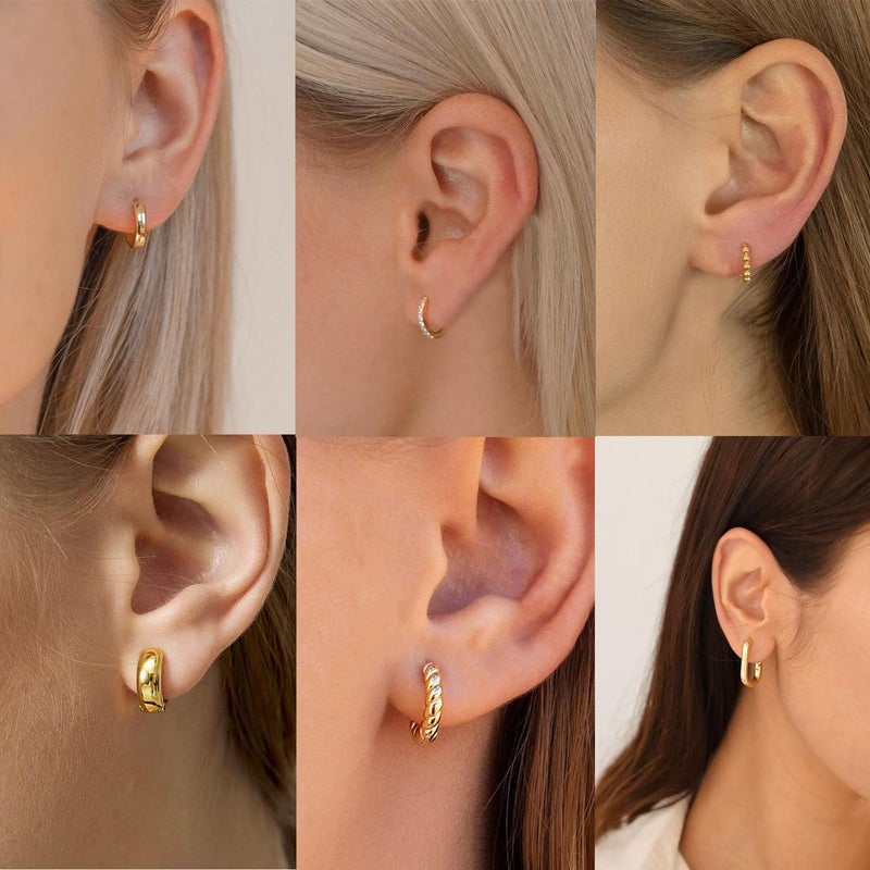 Tasiso Small Hoop Earrings for Women, 6 Pair 14K Gold Plated Lightweight Huggie Hoop Earrings Hypoallergenic Earring Set Earrings Pack for Women Trendy Jewelry Gifts - Image 3