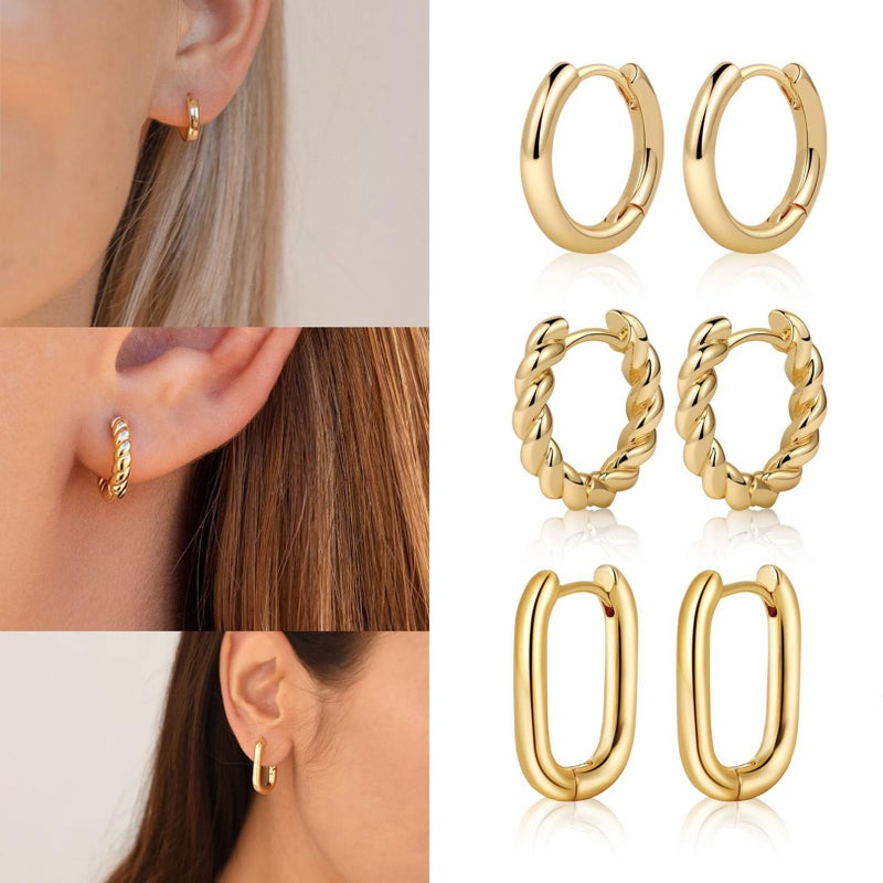 Tasiso Small Hoop Earrings for Women, 6 Pair 14K Gold Plated Lightweight Huggie Hoop Earrings Hypoallergenic Earring Set Earrings Pack for Women Trendy Jewelry Gifts - Image 4