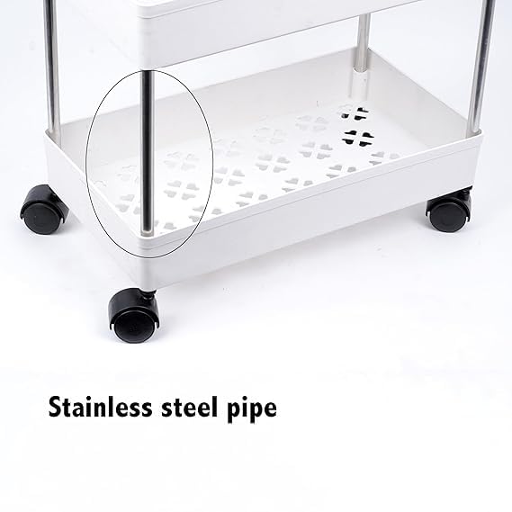 Leaffybezz 3 Layer Multipurpose Kitchen Trolley with Wheels, Space Saving Home Storage Organizer Rack Vegetable Trolley Rack Stand for Living Room, Bedroom, Office (White) - Image 4