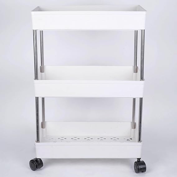 Leaffybezz 3 Layer Multipurpose Kitchen Trolley with Wheels, Space Saving Home Storage Organizer Rack Vegetable Trolley Rack Stand for Living Room, Bedroom, Office (White) - Image 2