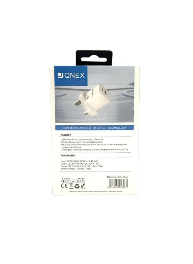 Qnex 38W Multi-Port Fast Wall Charger in White - Image 3