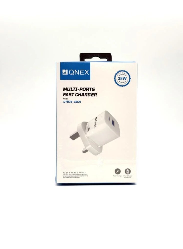 Qnex 38W Multi-Port Fast Wall Charger in White - Image 1