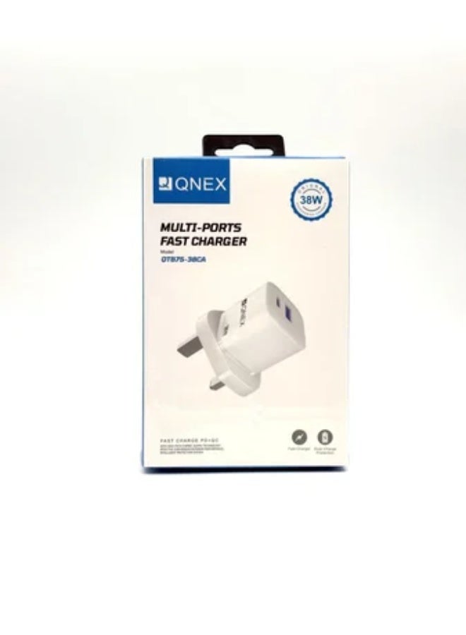 Qnex 38W Multi-Port Fast Wall Charger in White - Image 2