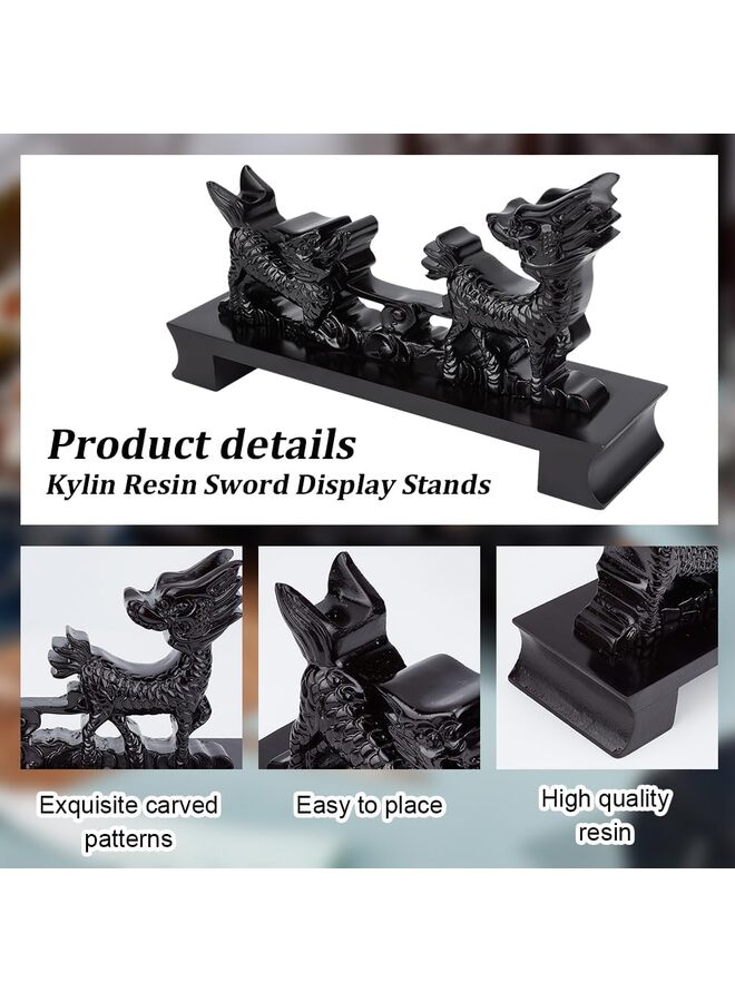 LAMAY Wooden Sword Rack, Black Chinese Dragon Shaped Sword Holder Crusader Samurai Sword Display Stand Knife Hanger Support Stand, for Katana Wakizashi Ninja Samurai Sword - Image 2