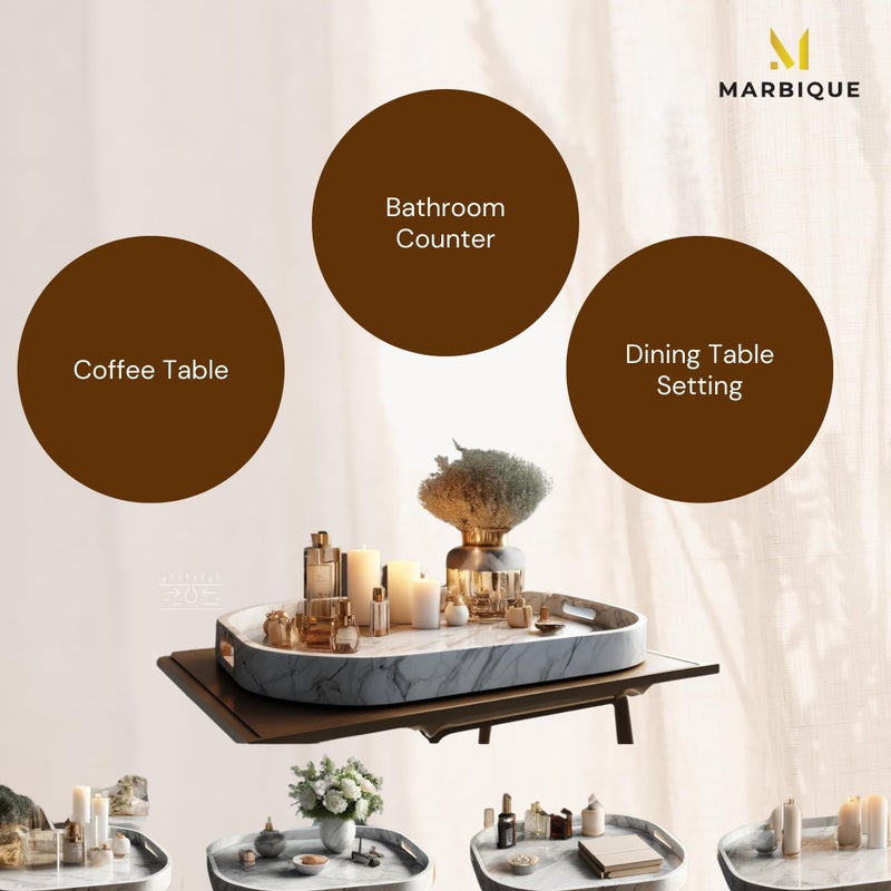 MARBIQUE Handcrafted Indian Marble Tray - Bathroom Vanity Tray, Jewelry Organizer, Decorative Serving Tray for Tea & Coffee | Home Décor & Storage | Elegant Housewarming & Wedding Gift 26 * 15 cm - Image 5