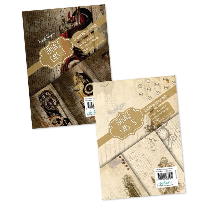 CrafTangles A4 Decoupage Paper Pack Combo - Vintage Cars 1 and 2 (8 sheets) - Image 3