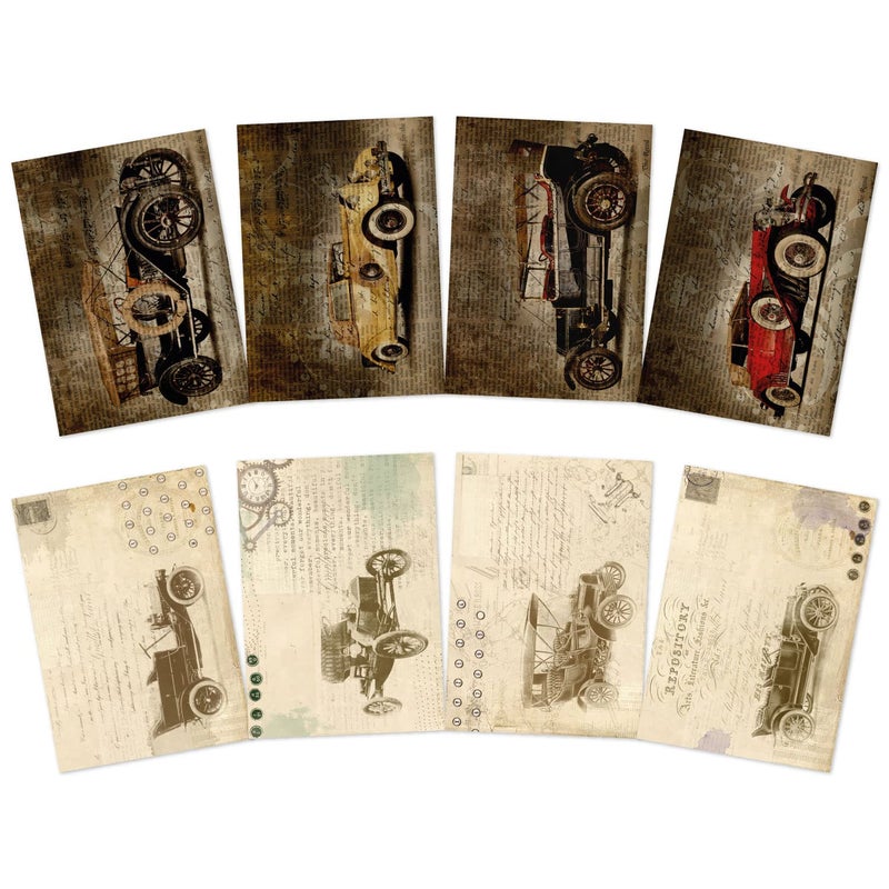 CrafTangles A4 Decoupage Paper Pack Combo - Vintage Cars 1 and 2 (8 sheets) - Image 1