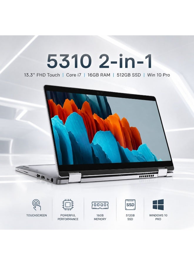 لابتوب Latitude 5310 2-in-1 قابل للتحويل بشاشة لمس FHD ‏13.3 بوصة ومعالج Core i7-10610U ورام 16GB وSSD ‏512GB مع شنطة وماوس لاسلكي وحامل هدية - Image 4