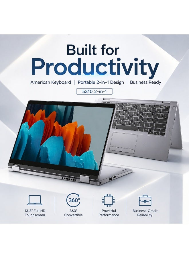 لابتوب Latitude 5310 2-in-1 قابل للتحويل بشاشة لمس FHD ‏13.3 بوصة ومعالج Core i7-10610U ورام 16GB وSSD ‏512GB مع شنطة وماوس لاسلكي وحامل هدية - Image 1