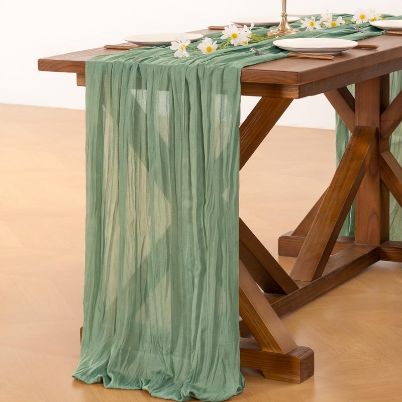 Socomi Sage Green Cheesecloth Table Runner Easter Spring Boho Rustic Farmhouse Gauze 120 inch 10FT Cheese Cloth Runner for Wedding Party Baby Shower Birthday Home Decor Holiday Decorations - Image 4