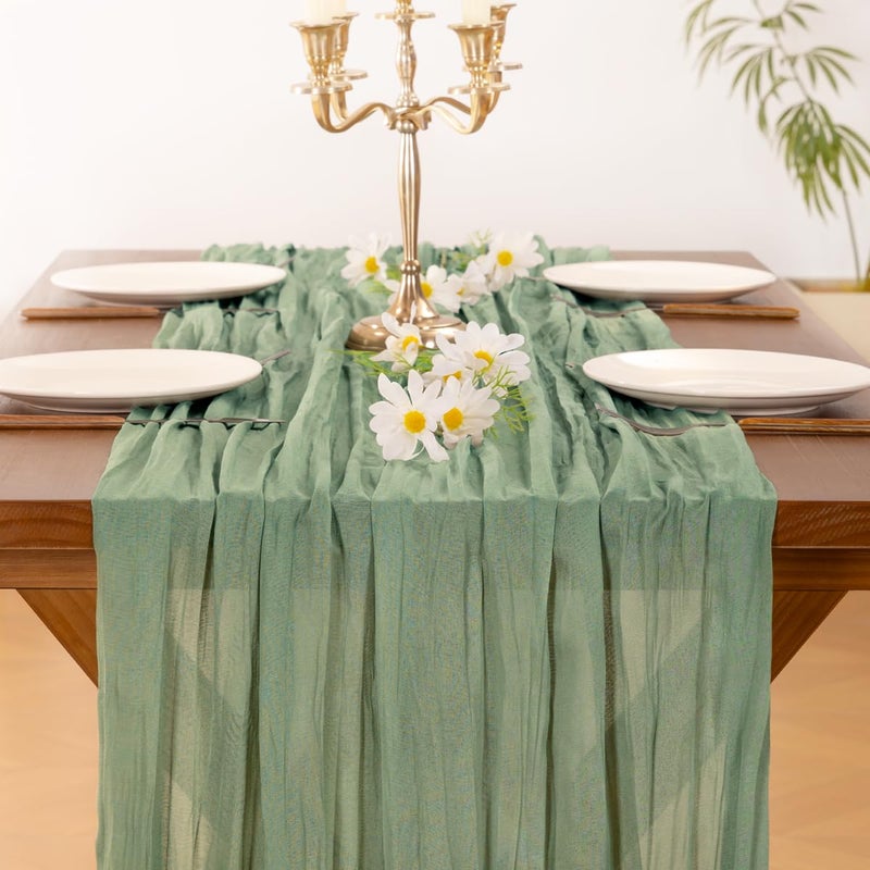 Socomi Sage Green Cheesecloth Table Runner Easter Spring Boho Rustic Farmhouse Gauze 120 inch 10FT Cheese Cloth Runner for Wedding Party Baby Shower Birthday Home Decor Holiday Decorations - Image 5