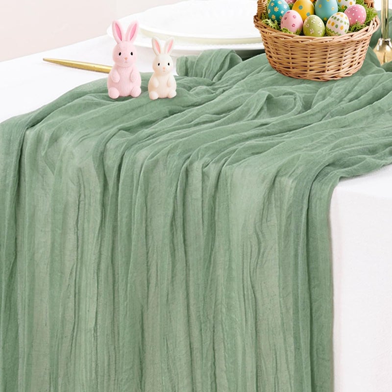 Socomi Sage Green Cheesecloth Table Runner Easter Spring Boho Rustic Farmhouse Gauze 120 inch 10FT Cheese Cloth Runner for Wedding Party Baby Shower Birthday Home Decor Holiday Decorations - Image 1