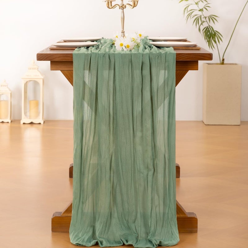 Socomi Sage Green Cheesecloth Table Runner Easter Spring Boho Rustic Farmhouse Gauze 120 inch 10FT Cheese Cloth Runner for Wedding Party Baby Shower Birthday Home Decor Holiday Decorations - Image 3